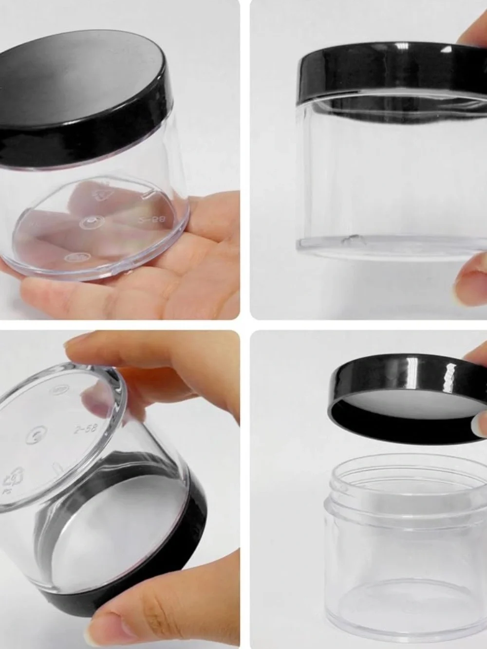 CLEAR Plastic Storage Jars with Black Lids NWOT